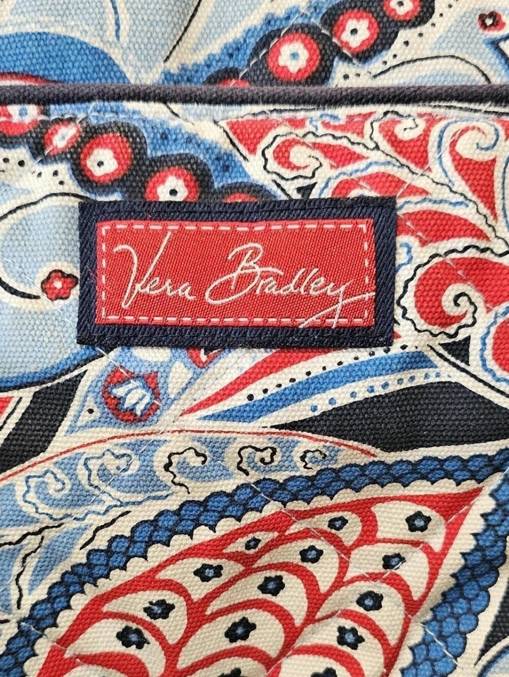 Printed Canvas Tote Bag with Navy Trim - Blue & Red - Picture 4 of 6